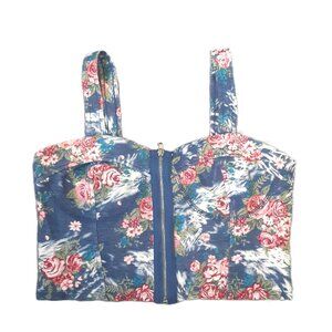 WallFlower Girls Top Size MED Zip Front Sleeveless Cotton Blend Floral Corset